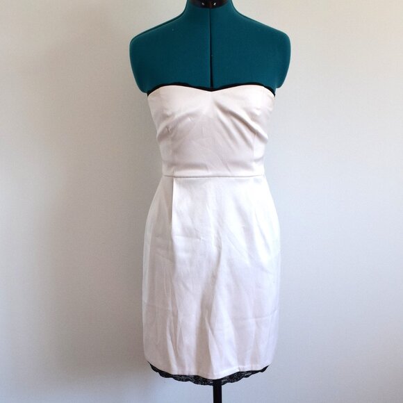 Off-White Satin Strapless Dress with Peek-a-Boo Black Lace - Picture 1 of 9